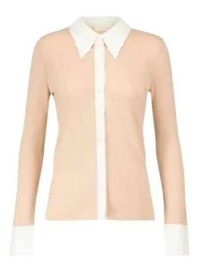 Scallop Collar Fitted Wool Cardigan Beige - CHLOE - BALAAN 2