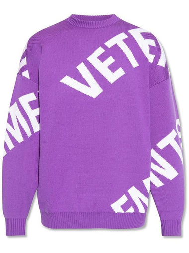 Diagonal Logo Wool Knit Top Purple - VETEMENTS - BALAAN 1