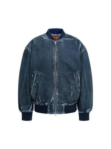 Men s Wide Zip Up Dyed Denim Jacket Dark Navy - DIESEL - BALAAN 1