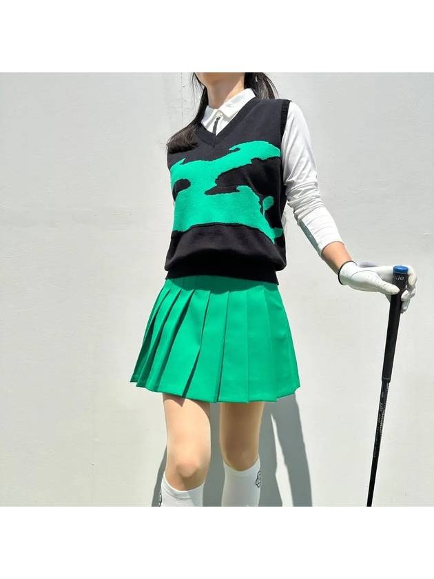 golf vest green camon knit vest rounding look V-neck golf vest - LOLOALLOY - BALAAN 5