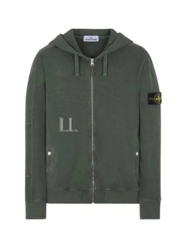 Men's Garment Dyed Malfile Zip Up Hoodie Dark Green - STONE ISLAND - BALAAN 2