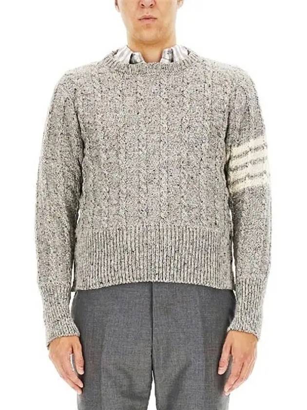 Donegal Twist Cable 4-Bar Classic Crewneck Knit Top Light Grey - THOM BROWNE - BALAAN 4