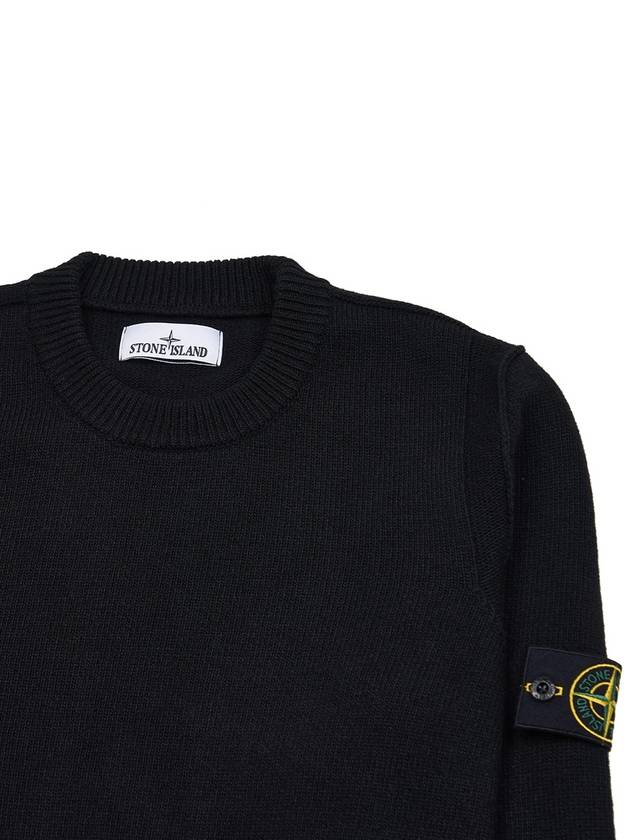 Logo Patch Lambswool Crewneck Knit Top Black - STONE ISLAND - BALAAN 4