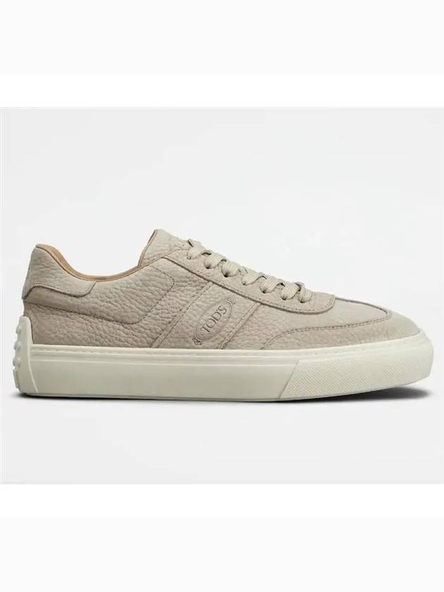 Embossed Logo Grained Leather Low Top Sneakers Light Grey - TOD'S - BALAAN 3