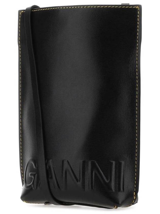 Banner Logo Small Leather Cross Bag Black - GANNI - BALAAN 3