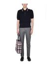 Textured Stitch Cotton Short Sleeve Polo Shirt Navy - THOM BROWNE - BALAAN 6