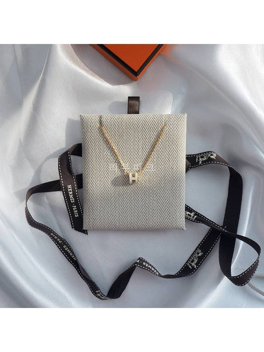 Mini Pop H Pendant Necklace Gold Blanc White - HERMES - BALAAN 2