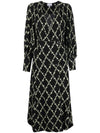 Women's Floral Print Crepe Long Dress Black - GANNI - BALAAN 1