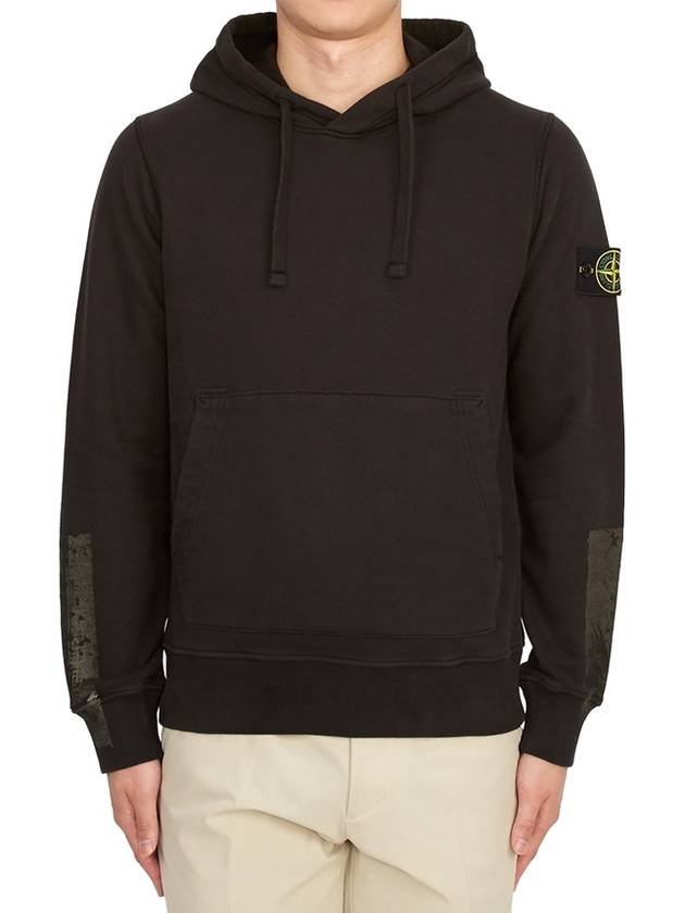 Logo Patch Brushed Cotton Hoodie Black - STONE ISLAND - BALAAN 2