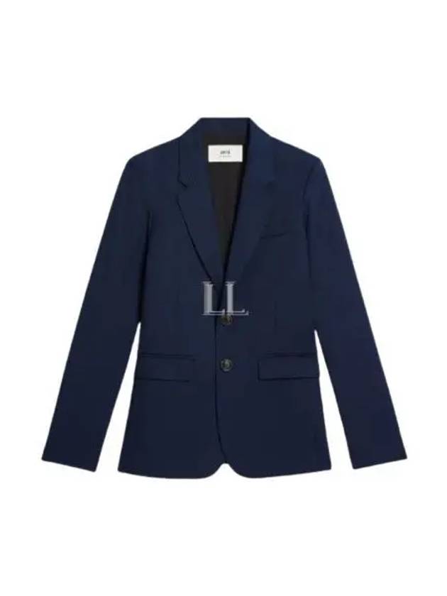 V Neck Single Breasted Jacket Navy - AMI - BALAAN 2