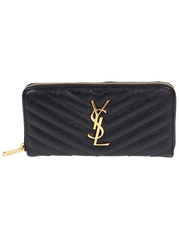 Matelasse Monogram Zipper Around Long Wallet Black - SAINT LAURENT - BALAAN 2