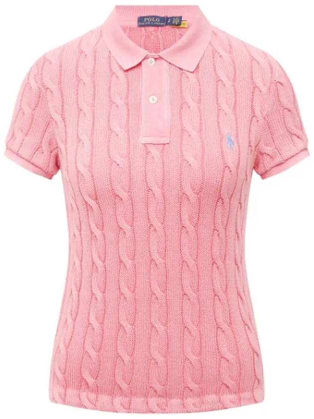 Women's Pony Embroidered Short Sleeve Collared Knit Top Pink - POLO RALPH LAUREN - BALAAN 3