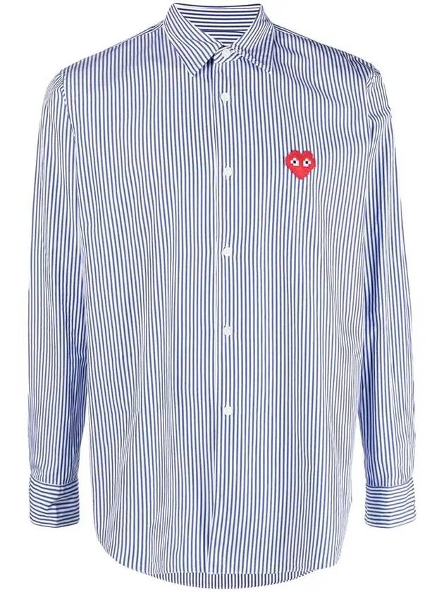 Men's Heart Wappen Striped Long Sleeve Shirt Blue - COMME DES GARCONS - BALAAN 3