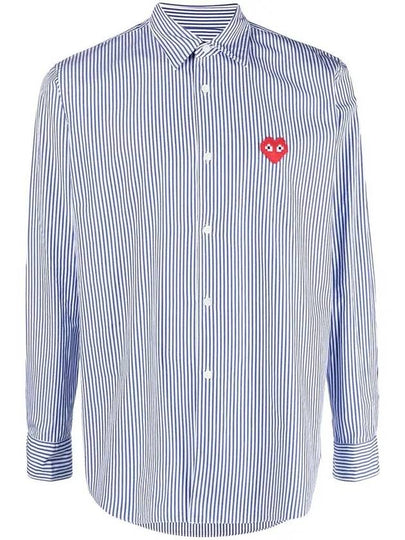 Men's Heart Wappen Striped Long Sleeve Shirt Blue - COMME DES GARCONS - BALAAN 2