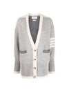 Women's Donegal Contrast Framing 4 Bar Oversized V-neck Cardigan Tonal Gray - THOM BROWNE - BALAAN.