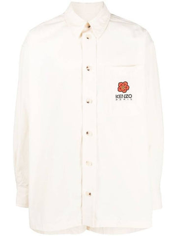 Men's Balk Flower Crest Oversized Long Sleeve Shirt Ivory - KENZO - BALAAN.