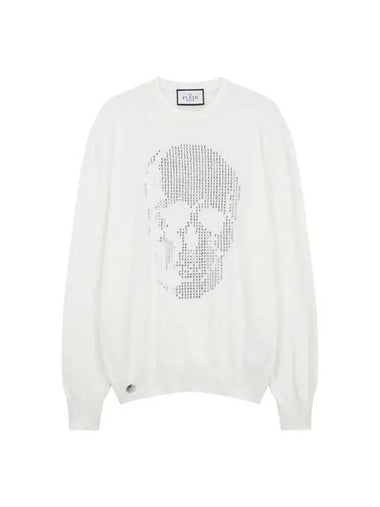 Women's Crystal Skull Crew Neck Knit White 270336 - PHILIPP PLEIN - BALAAN 1