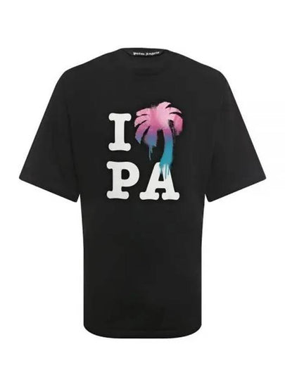 I Love Pa Classic Cotton Short Sleeve T-Shirt Black - PALM ANGELS - BALAAN 2