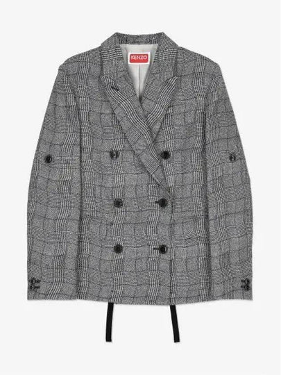 Women's Wave Check Oversized Blazer Jacket Grey - KENZO - BALAAN 2