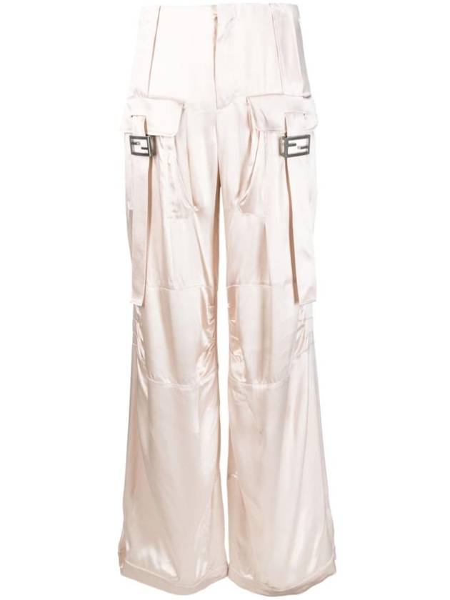 Women's Viscose Shiny Cargo Straight Pants Beige - FENDI - BALAAN 1