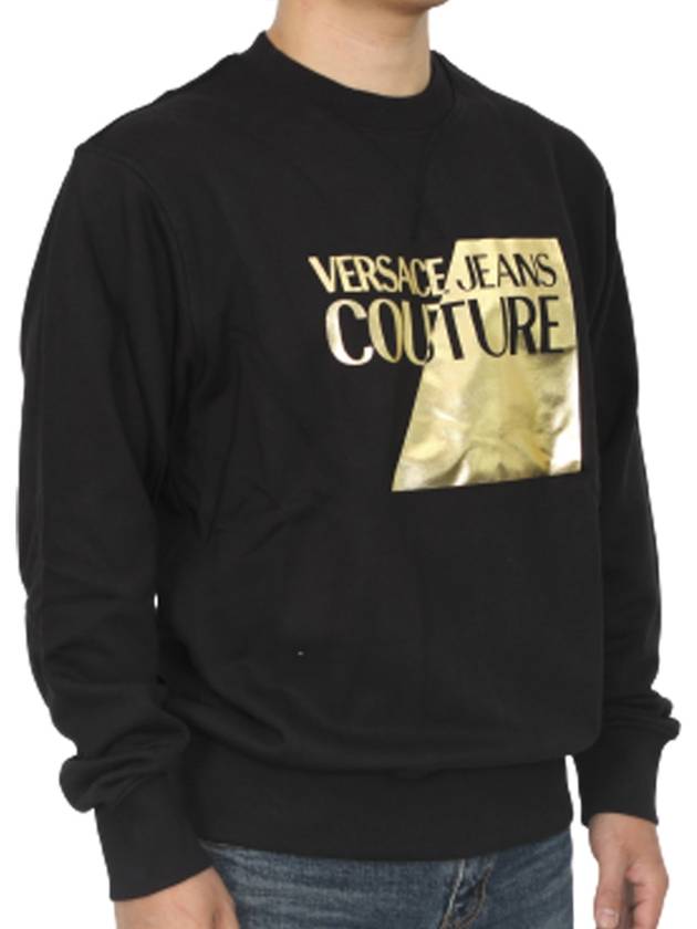 Men's Logo Gold Print Crew Neck Sweatshirt Black - VERSACE - BALAAN 5