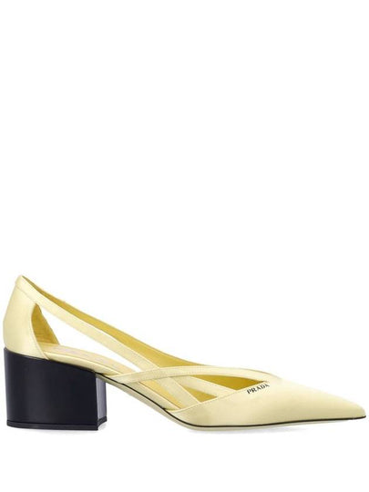 satin cutout pumps heel lemon yellow - PRADA - BALAAN 2