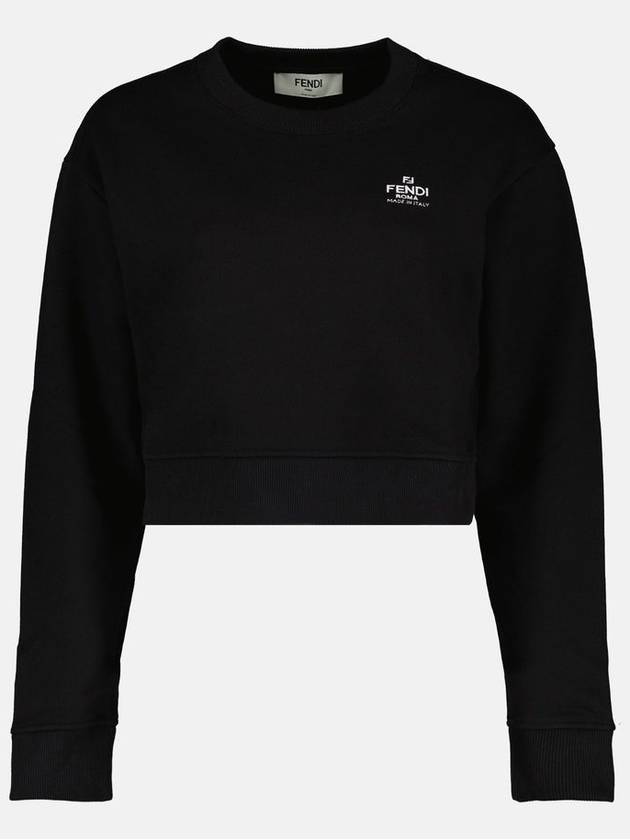 Logo Embroidery Crew Neck Sweatshirt Black - FENDI - BALAAN 2