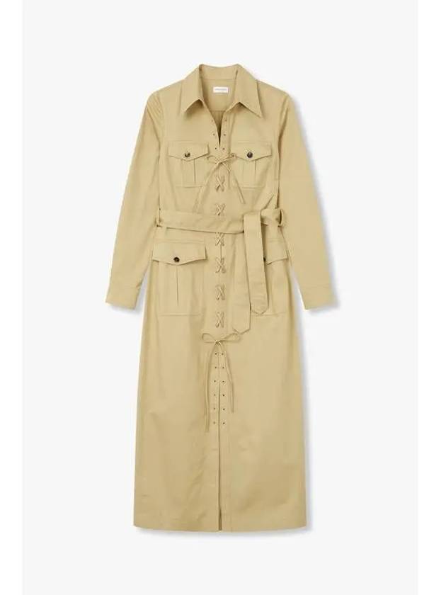 Women s Lace Up Collar Shirt Dress Beige - DRIES VAN NOTEN - BALAAN 1