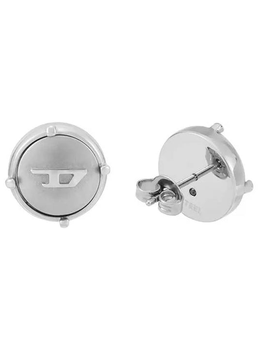 Men s D Logo Stainless Steel Earrings Silver - DIESEL - BALAAN 1