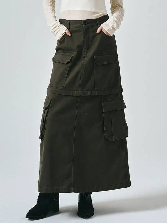 Cotton Detachable Cargo Skirt Khaki - NOIRER FOR WOMEN - BALAAN 2