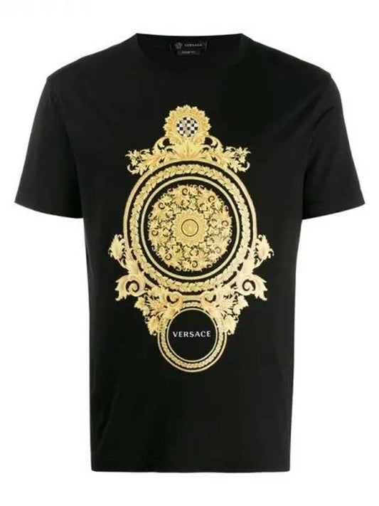 Men's Barocco Print Short Sleeve T-Shirt Black - VERSACE - BALAAN 2