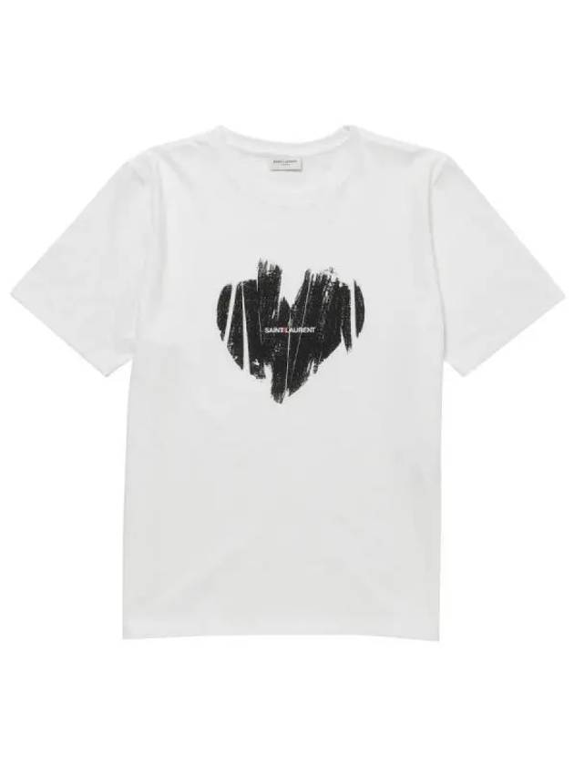 Heart Print Short Sleeve T-Shirt White - SAINT LAURENT - BALAAN 2