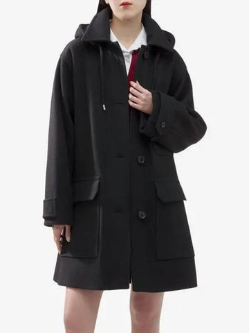 MHL Wool Melton Hooded Coat Black WHOU0502A23HNFBLK - MARGARET HOWELL - BALAAN 1