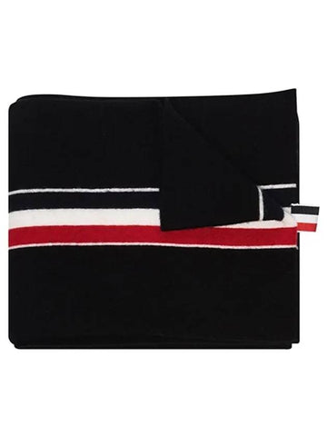 Men's Three Stripes Merino Wool Muffler Black - THOM BROWNE - BALAAN 1