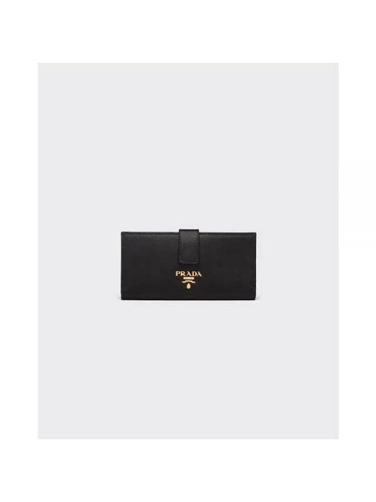 Saffiano Long Wallet Black Hibiscus - PRADA - BALAAN 1