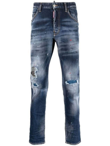 Distressed Paint Skinny Jeans Blue - DSQUARED2 - BALAAN 1