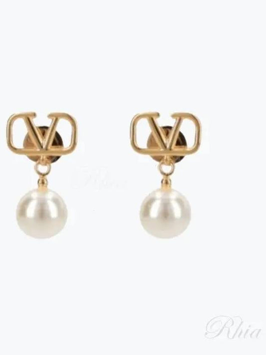 V Logo Pearl Earrings Gold - VALENTINO - BALAAN 2