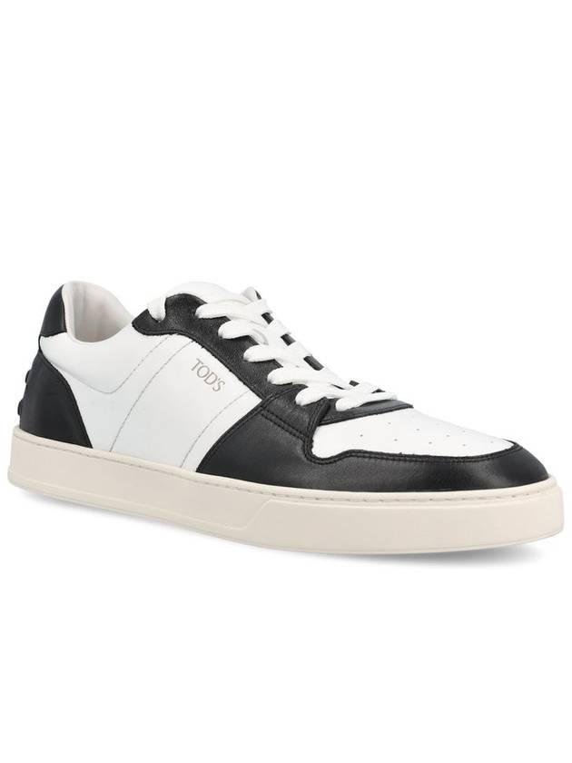 Double T Leather Low Top Sneakers Black White - TOD'S - BALAAN 3