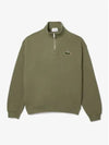 Loose Fit Zip Neck Badge Accent Sweatshirt Khaki - LACOSTE - BALAAN 2