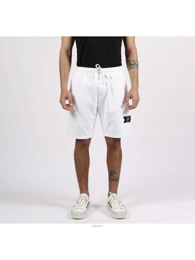 Waffen Patch  Fleece Bermuda Shorts White - STONE ISLAND - BALAAN 3