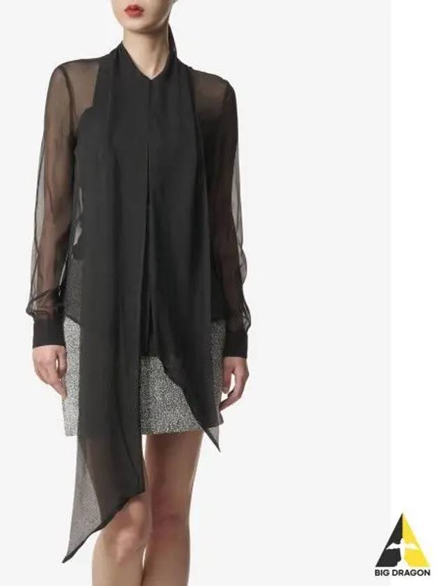 Silk Muslin Crepe Blouse Black - SAINT LAURENT - BALAAN 2