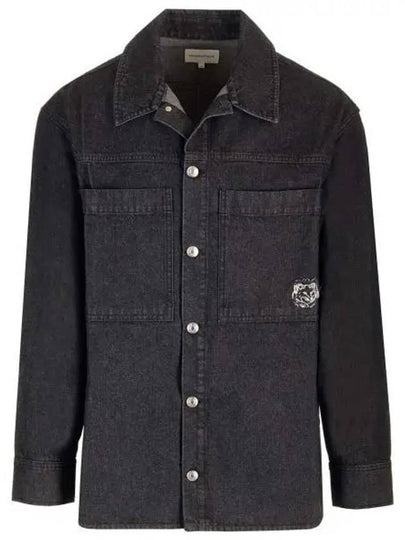 Fox Head Patch Washed Denim Workwear Over Long Sleeve Shirt Black - MAISON KITSUNE - BALAAN 2