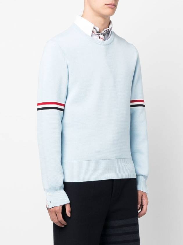 Cotton Milano Stitch Stripe Armband Crewneck Knit Top Light Blue - THOM BROWNE - BALAAN 5