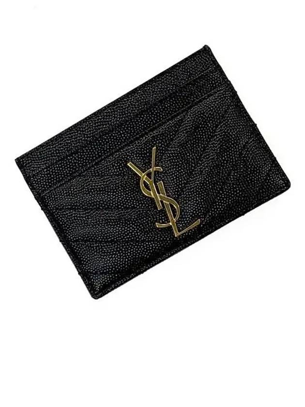 Gold Hardware Matelasse Caviar Leather Card Wallet Black - SAINT LAURENT - BALAAN 3