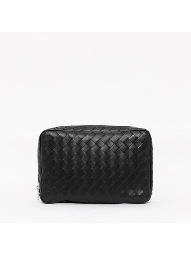 Intrecciato Organizer Large Leather Clutch Black - BOTTEGA VENETA - BALAAN 1