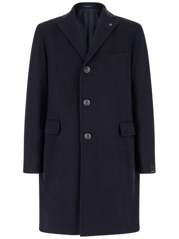 Blue Single-Breasted Coat With Logo Pin In Wool Blend Man - TAGLIATORE - BALAAN 1