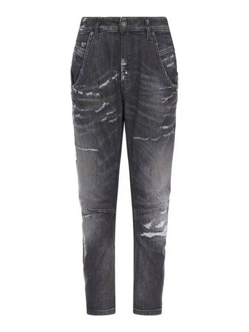 Women s Destroyed Dark Washed Denim Pants BOYFRIEND Black - DIESEL - BALAAN 1