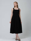 Square Neck Pin Tuck Sleeveless Midi Dress Black - PINBLACK - BALAAN 4