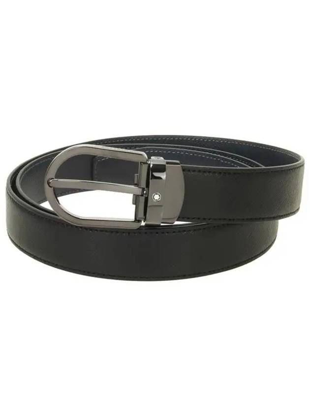 Horseshoe silver buckle double sided leather belt black blue - MONTBLANC - BALAAN 2