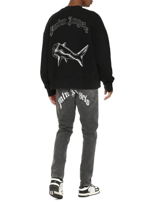 Men's Split Shark Crew Neck Sweatshirt Black - PALM ANGELS - BALAAN 5